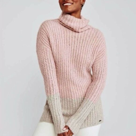 NWOT Abercrombie & Fitch (XL) color block turtleneck sweater, Pink + Gray - Picture 2 of 9